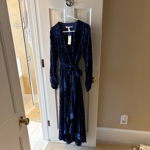 Anthropologie Midnight Navy Velvet Wrap Maxi Dress - Picture 10 of 11